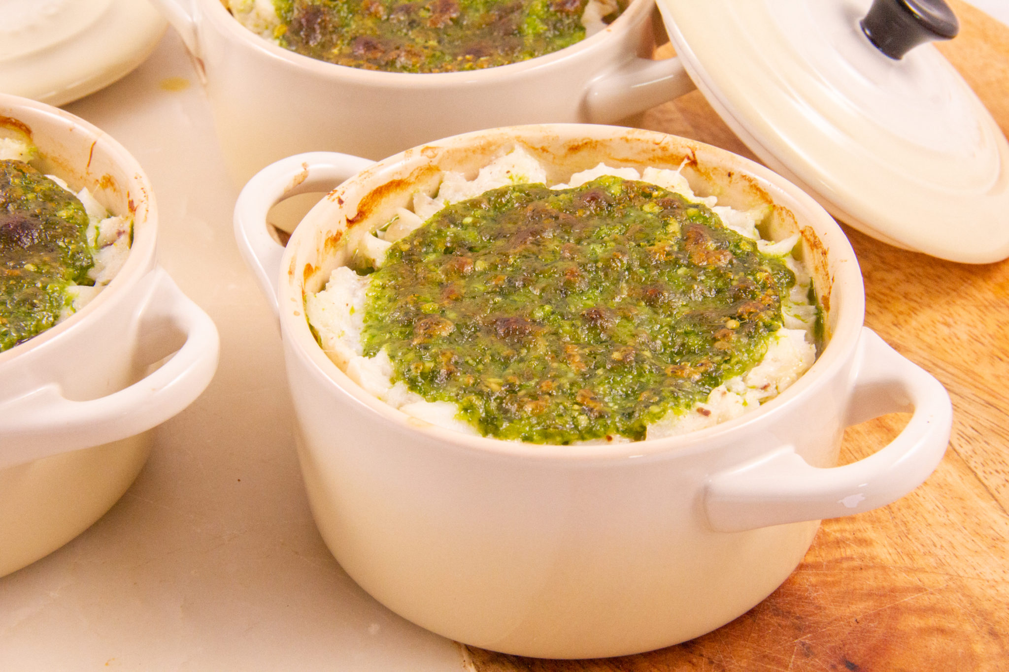 Cocotte parmentière de cabillaud, olive et citron (recette menu
